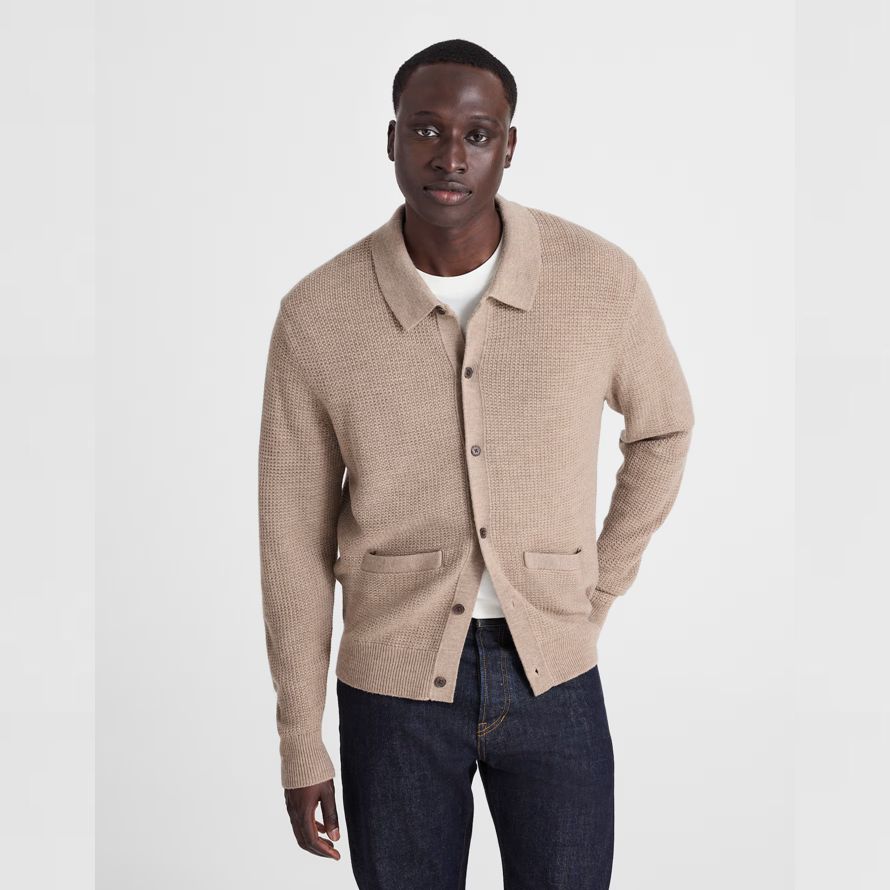 beige madewell merino wolle kragen herren strickjacke