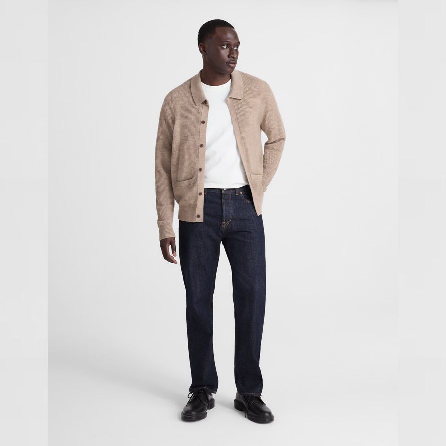 beige madewell merino wolle kragen herren strickjacke