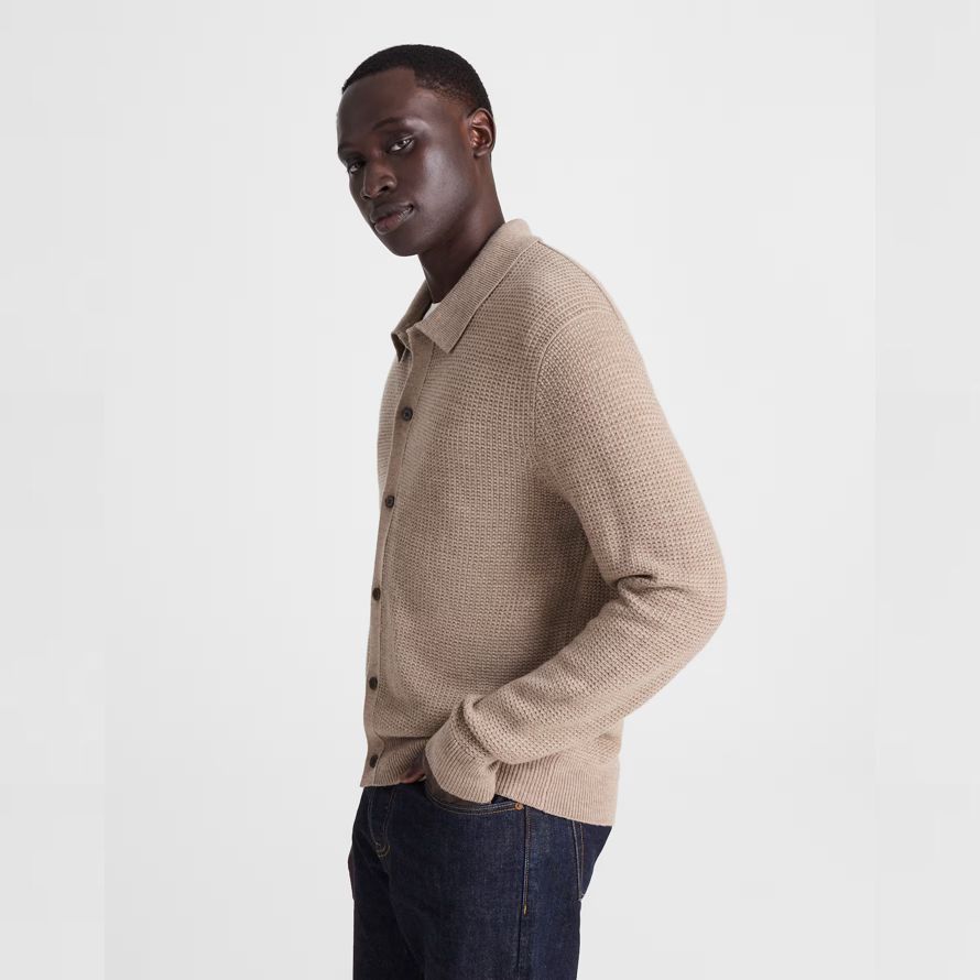 beige madewell merino wolle kragen herren strickjacke