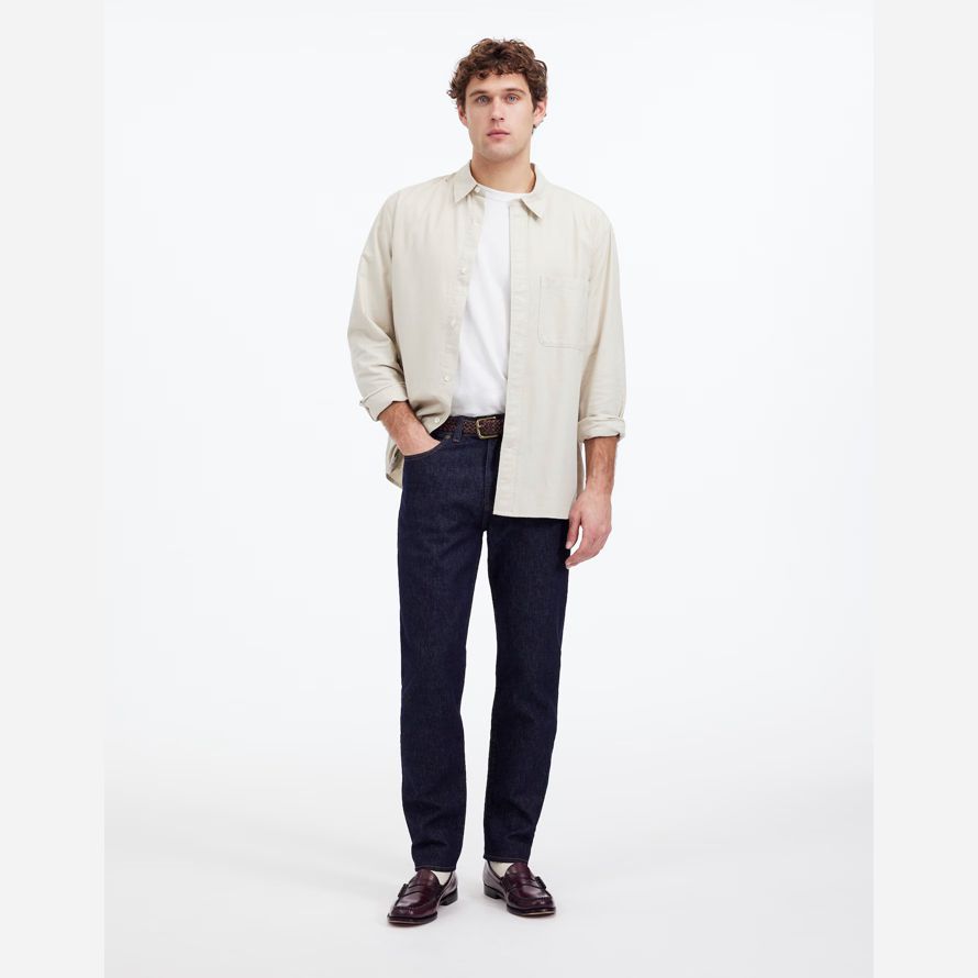 dark blue madewell relaxed taper mens jeans