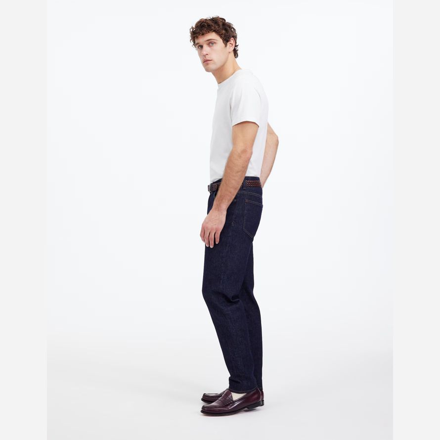 dark blue madewell relaxed taper mens jeans