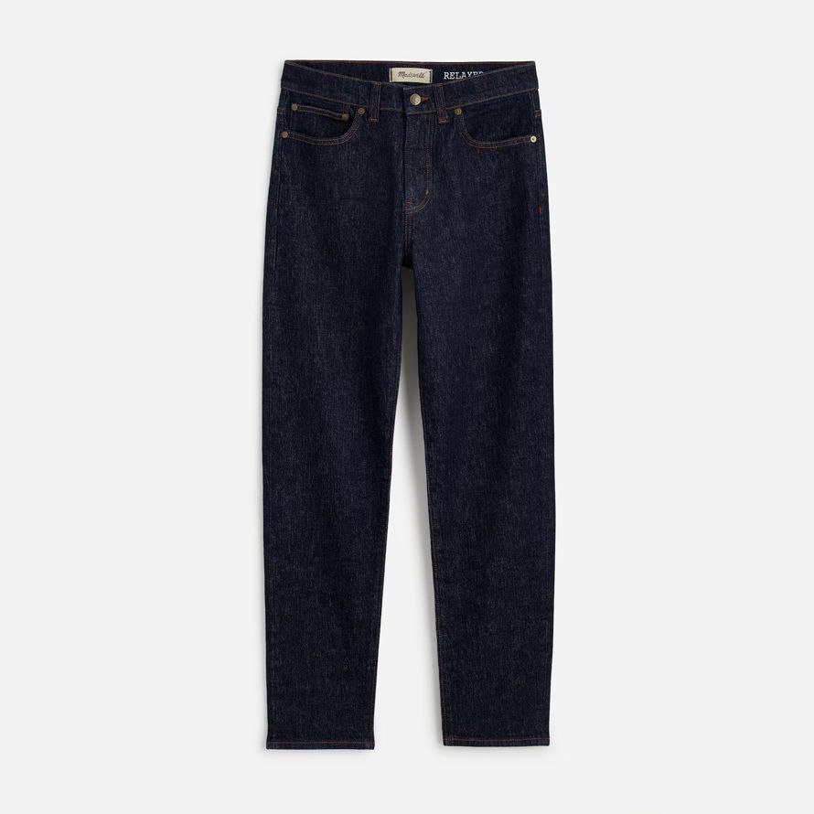 dark blue madewell relaxed taper mens jeans