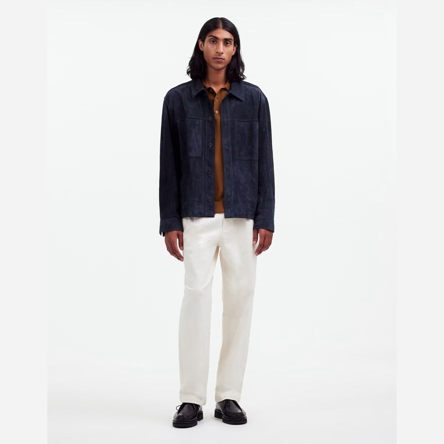 navy herren madewell wildleder boxy hemd leder jacke