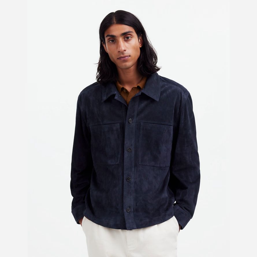 navy herren madewell wildleder boxy hemd leder jacke