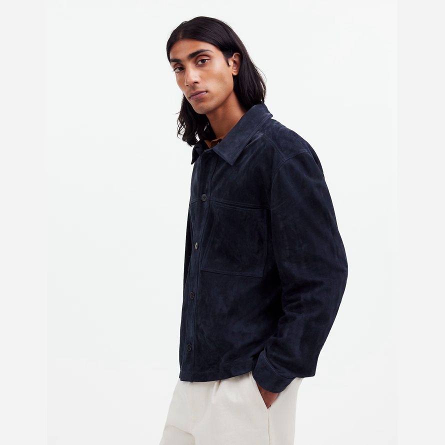 navy herren madewell wildleder boxy hemd leder jacke
