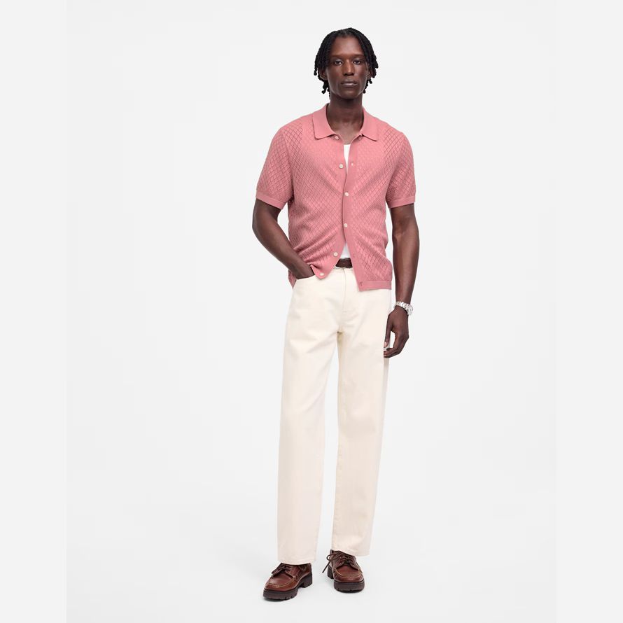 herren madewell diamant-pointelle-stich pullover polo pink