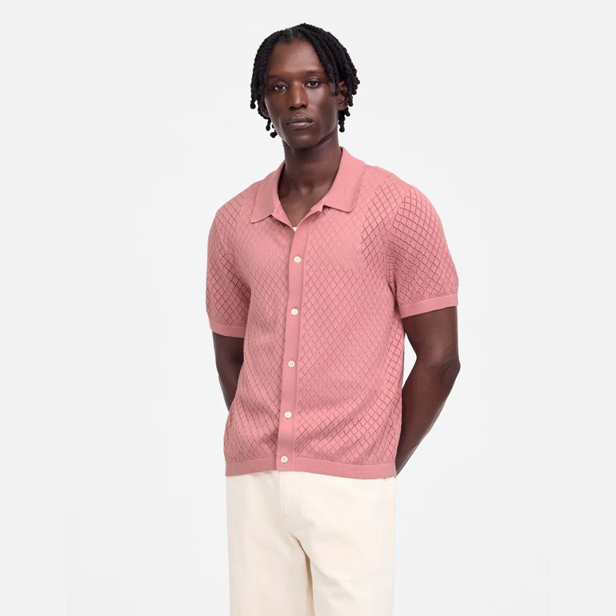 herren madewell diamant-pointelle-stich pullover polo pink
