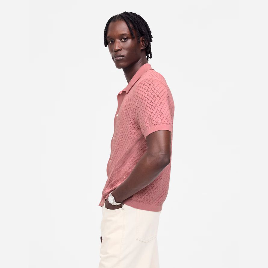 herren madewell diamant-pointelle-stich pullover polo pink