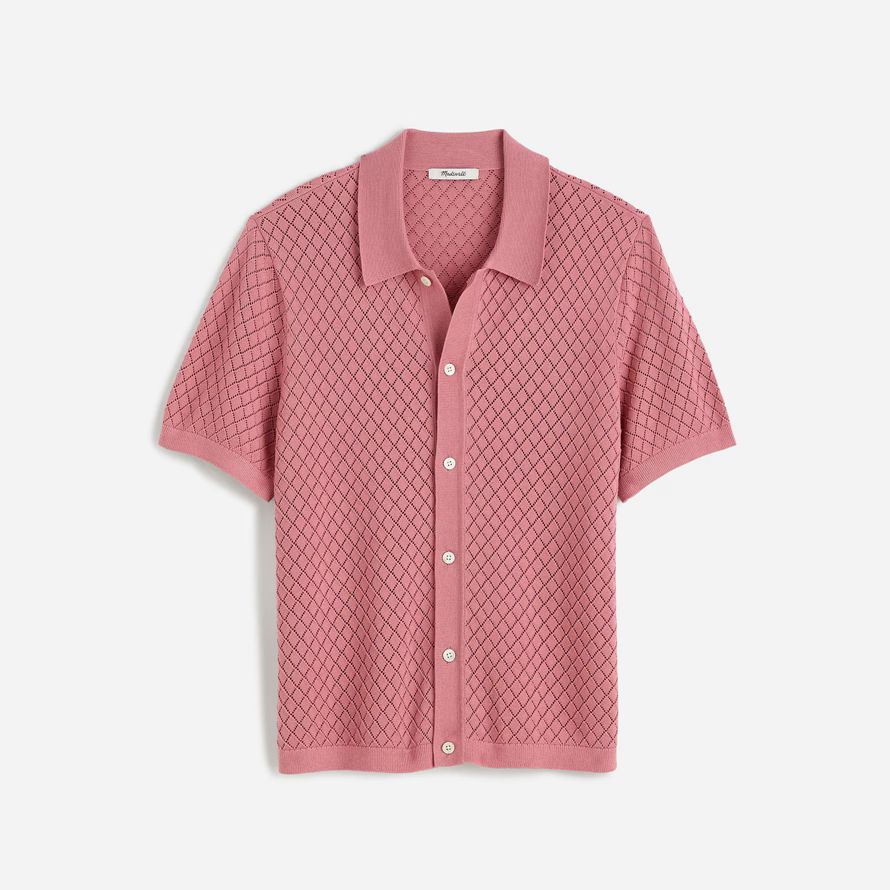 herren madewell diamant-pointelle-stich pullover polo pink