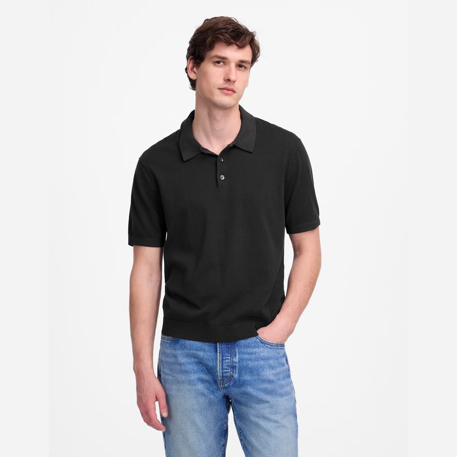 madewell drei-tasten-pullover herren polo schwarz