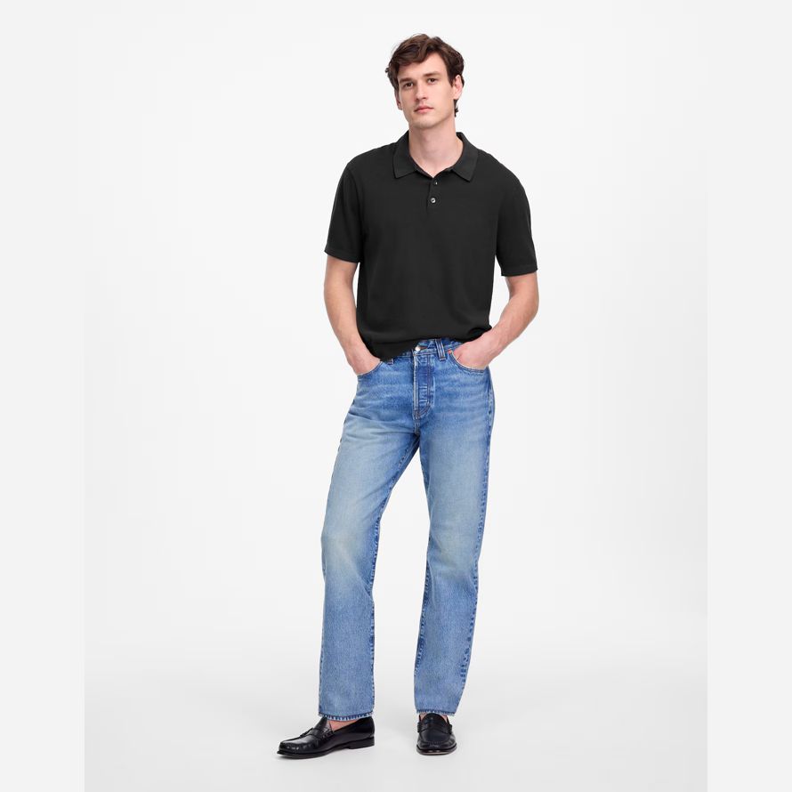 madewell drei-tasten-pullover herren polo schwarz