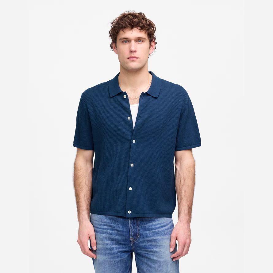 madewell tuck-stitch-button-up-pullover herren polo dark blue