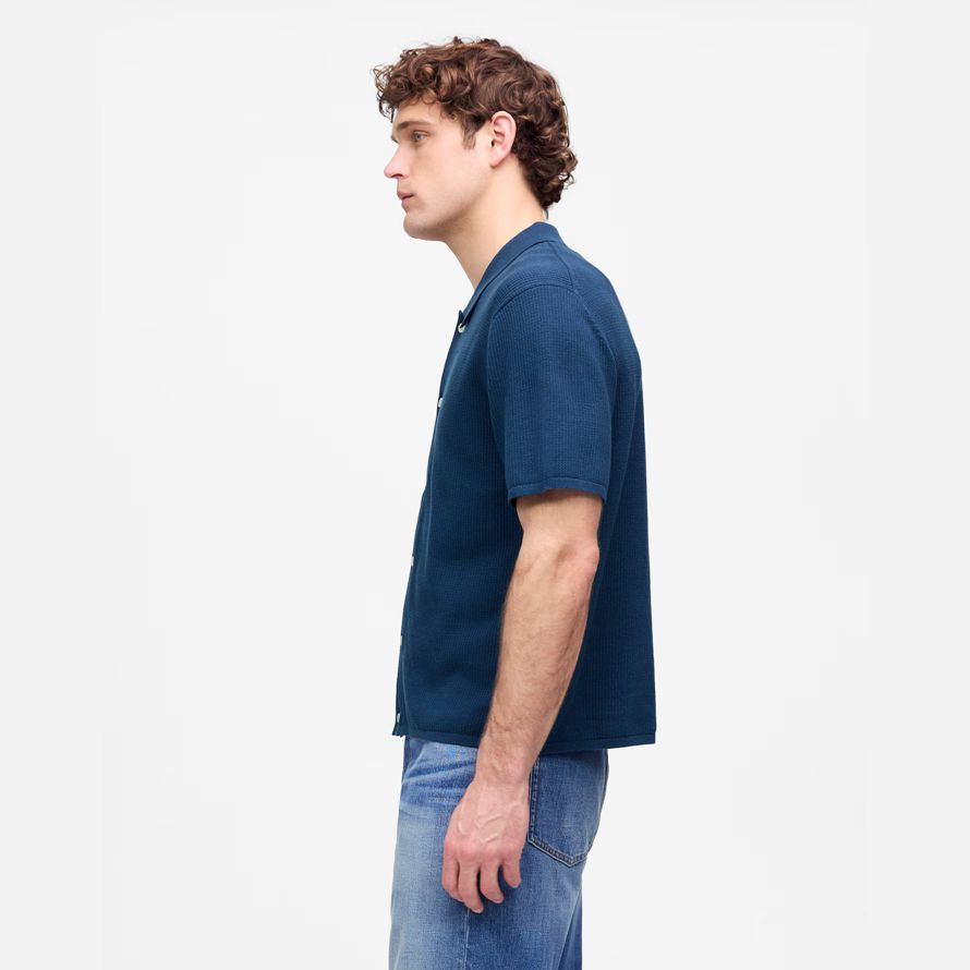 madewell tuck-stitch-button-up-pullover herren polo dark blue