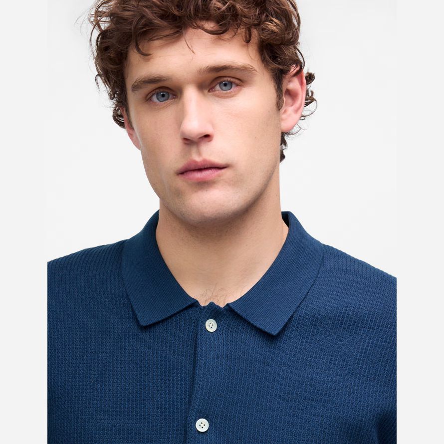 madewell tuck-stitch-button-up-pullover herren polo dark blue