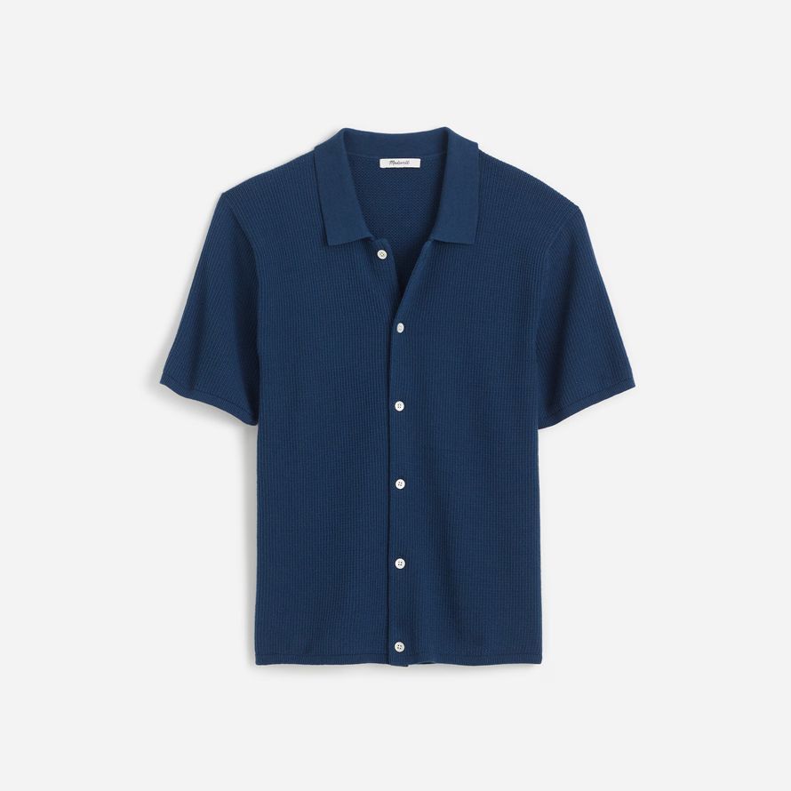 madewell tuck-stitch-button-up-pullover herren polo dark blue