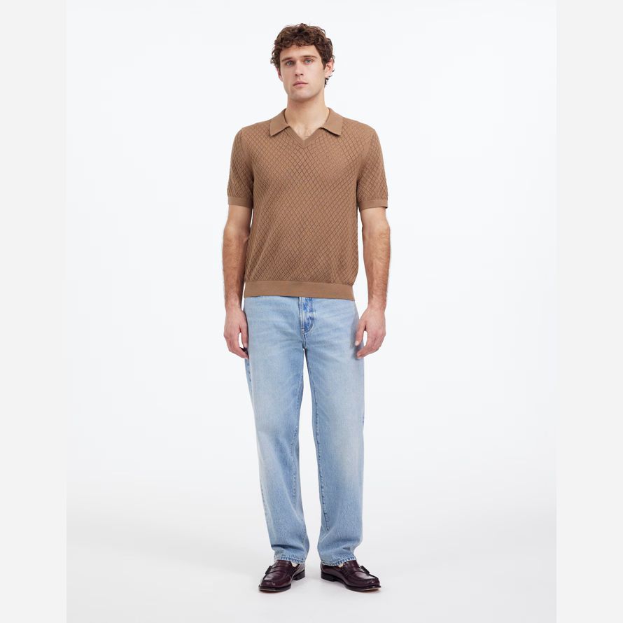 herren madewell diamant-pointelle-stich pullover polo braun