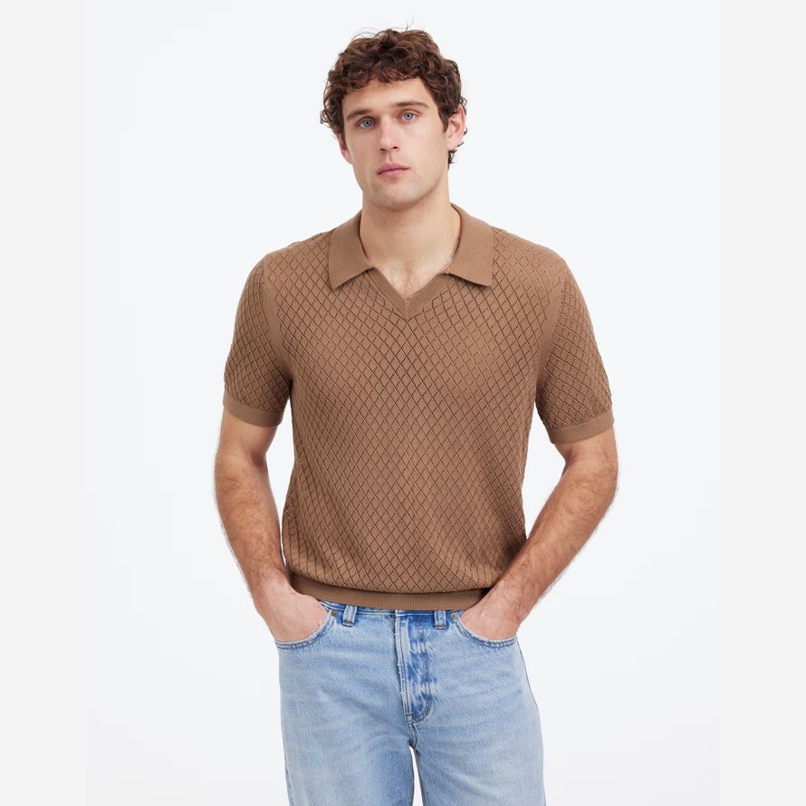 herren madewell diamant-pointelle-stich pullover polo braun