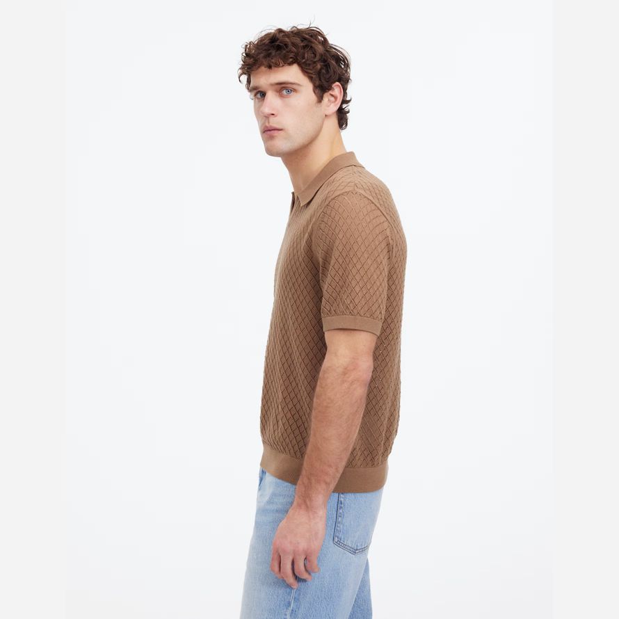 herren madewell diamant-pointelle-stich pullover polo braun