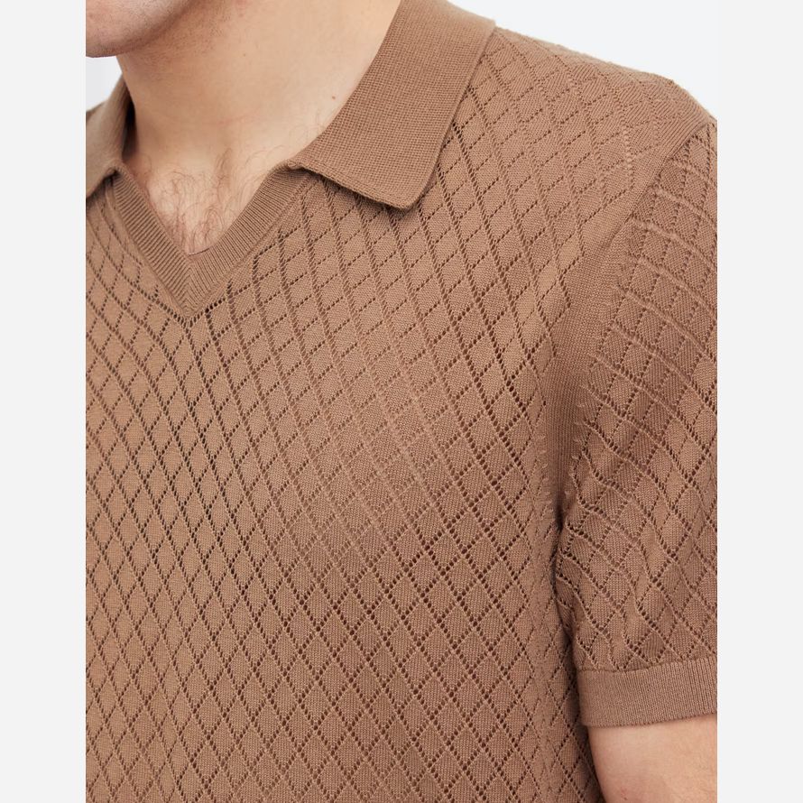 herren madewell diamant-pointelle-stich pullover polo braun
