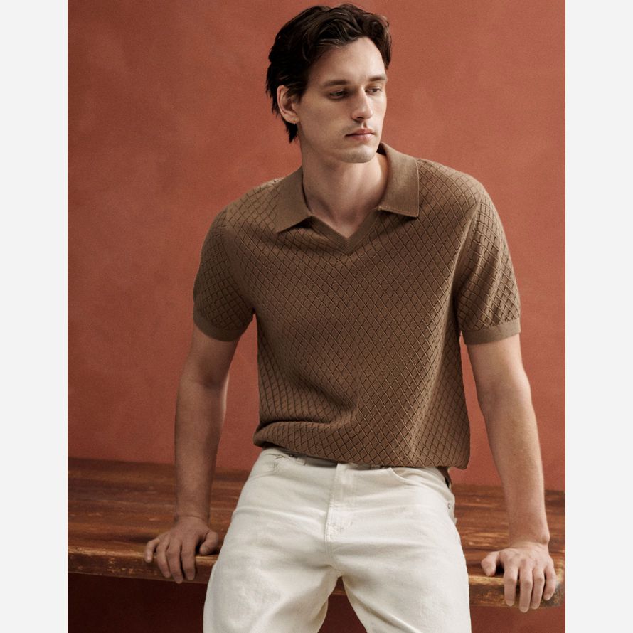 herren madewell diamant-pointelle-stich pullover polo braun