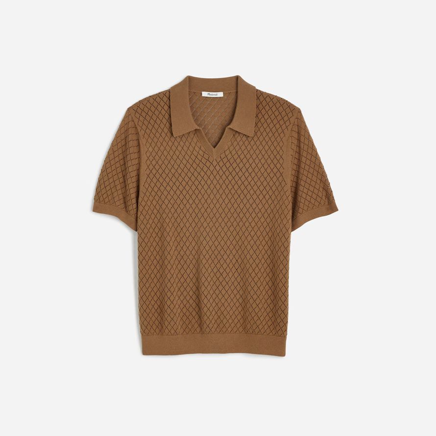 herren madewell diamant-pointelle-stich pullover polo braun