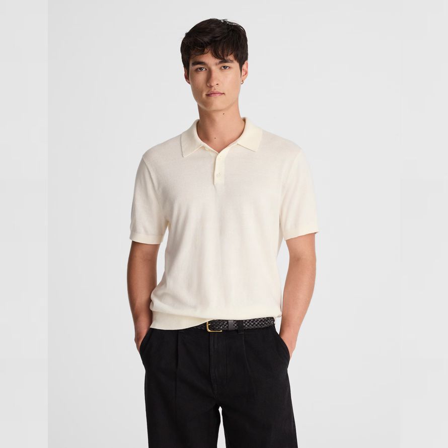 madewell drei-tasten-pullover herren polo-leichte creme