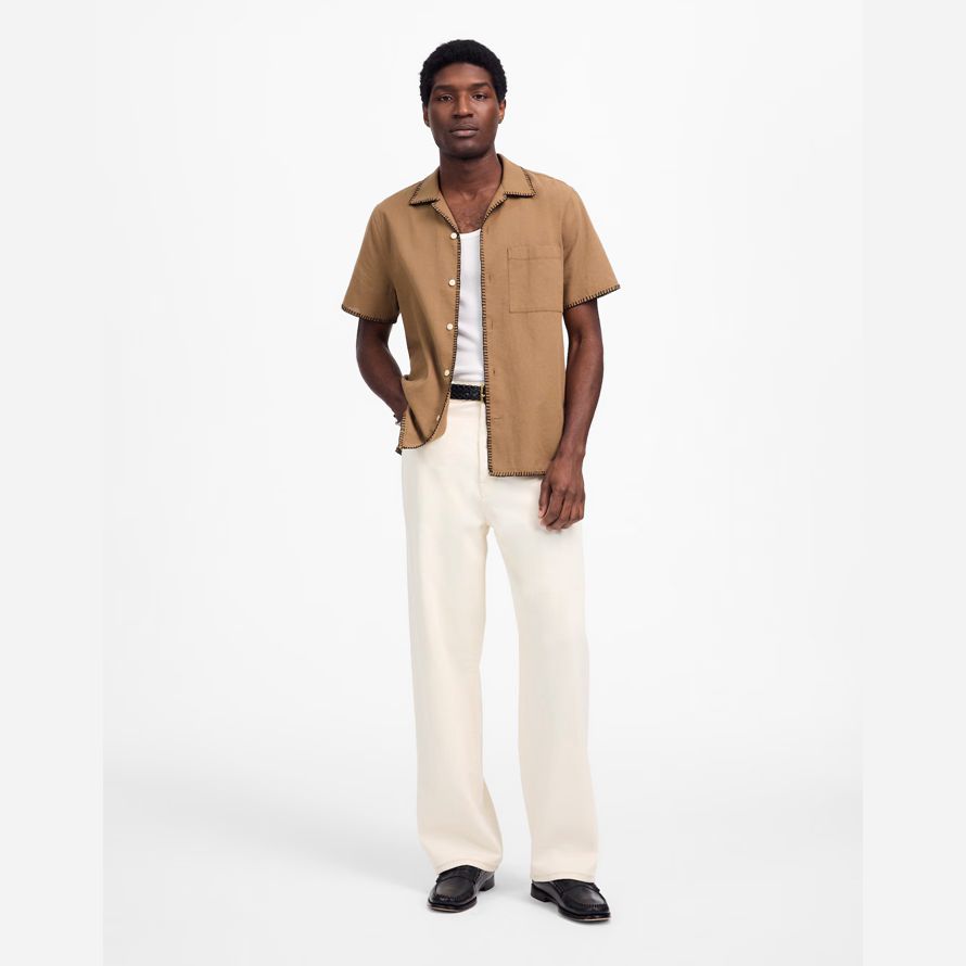 herren madewell blanket stitch short-sleeve shirts braun