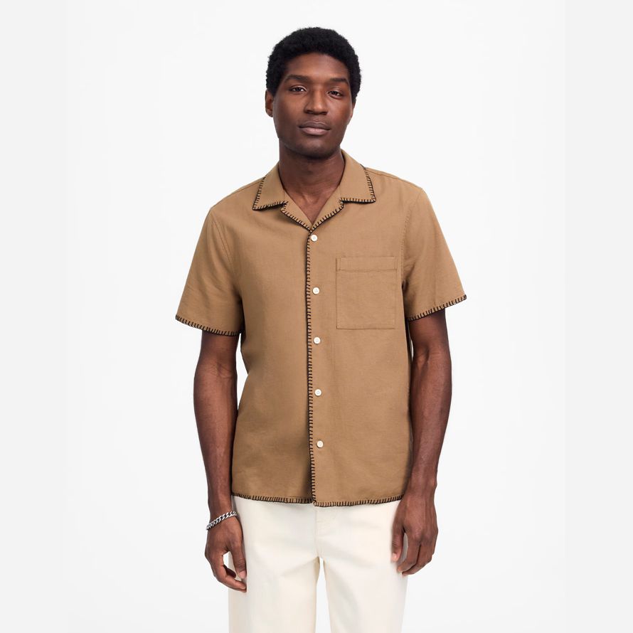 herren madewell blanket stitch short-sleeve shirts braun