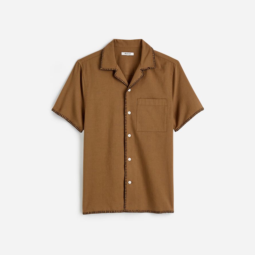 herren madewell blanket stitch short-sleeve shirts braun