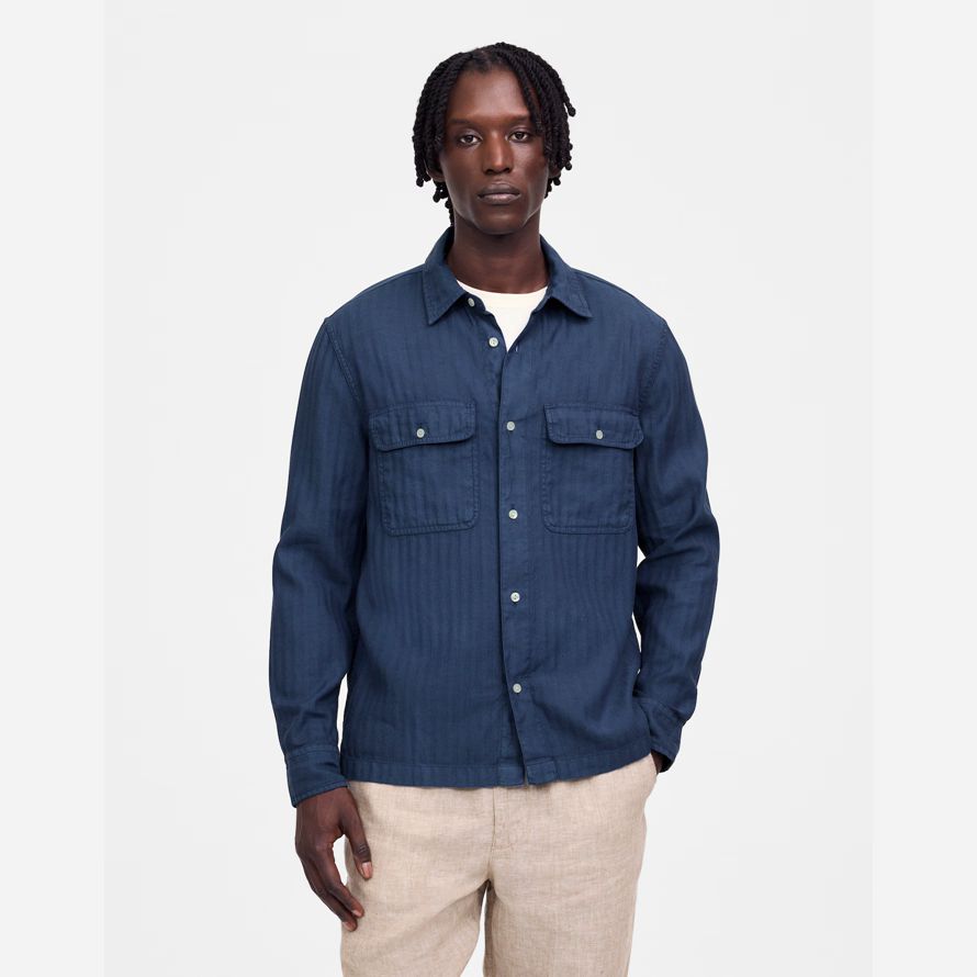 dark blue herren madewell arbeit baumwoll-leinen-mischung shirts