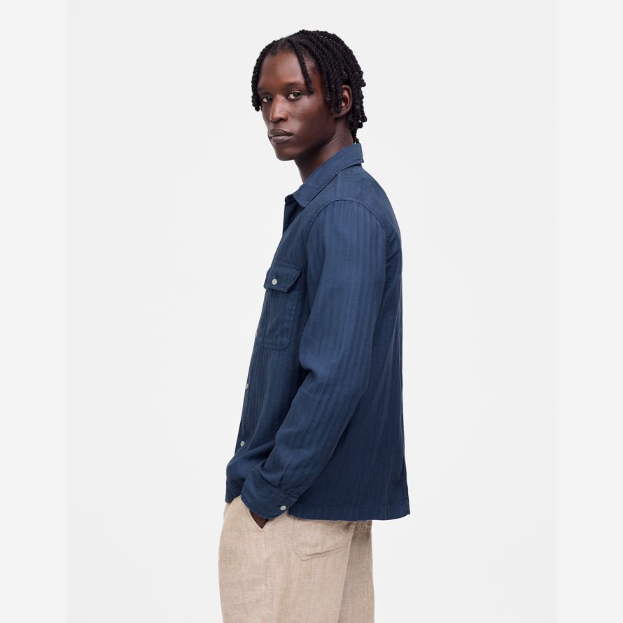 dark blue herren madewell arbeit baumwoll-leinen-mischung shirts