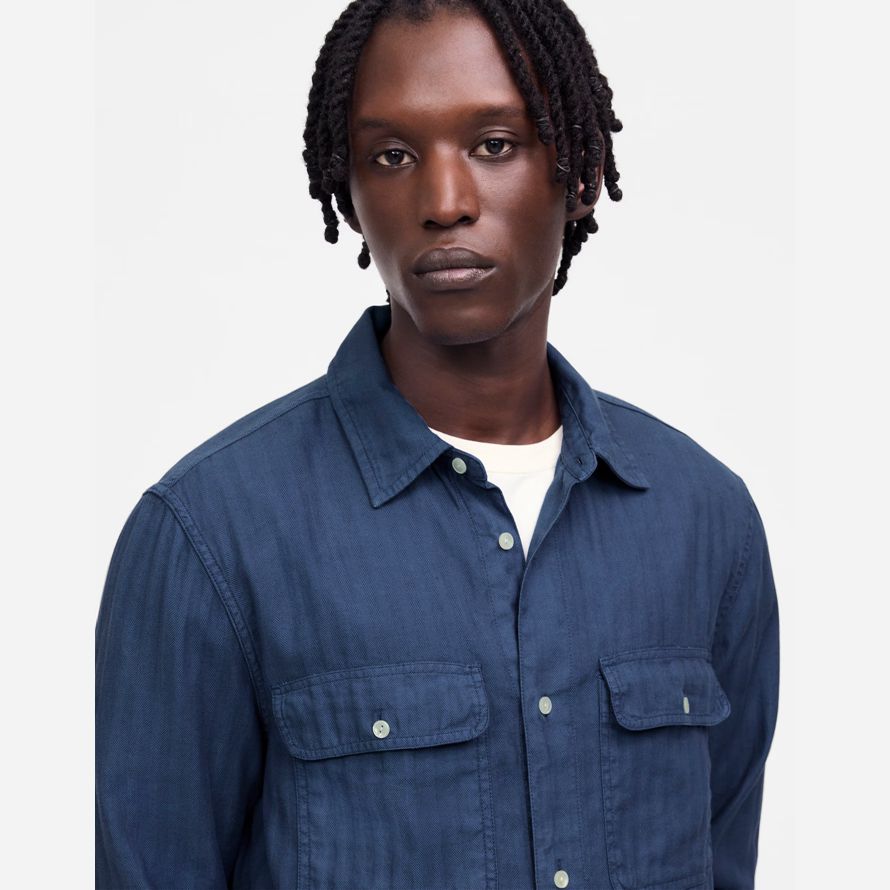dark blue herren madewell arbeit baumwoll-leinen-mischung shirts