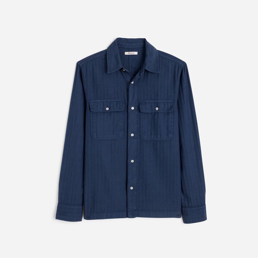 dark blue herren madewell arbeit baumwoll-leinen-mischung shirts