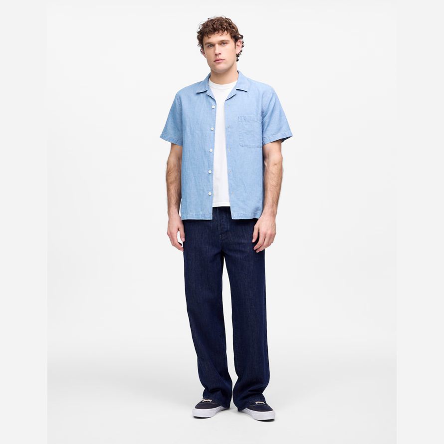 herren madewell chambray kurzarm-button-up-shirts blau