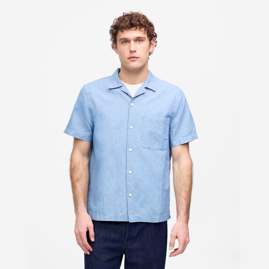 herren madewell chambray kurzarm-button-up-shirts blau