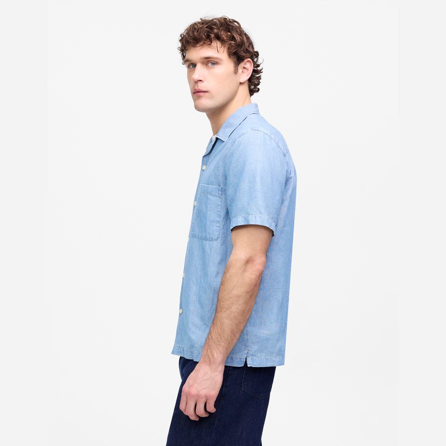 herren madewell chambray kurzarm-button-up-shirts blau