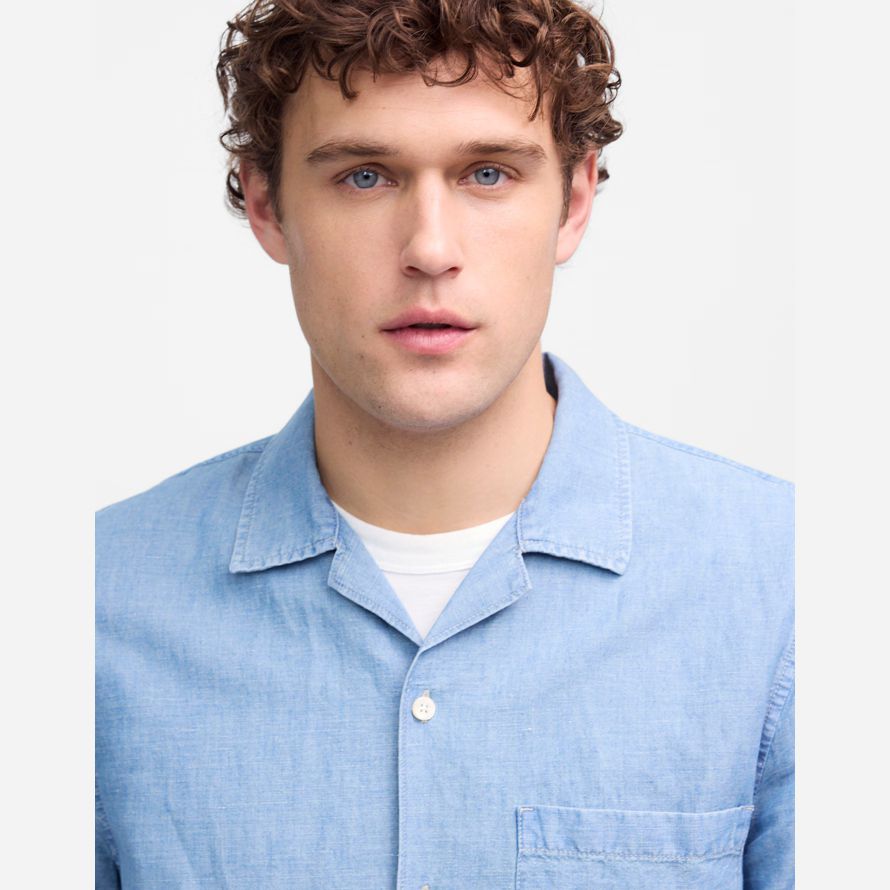 herren madewell chambray kurzarm-button-up-shirts blau
