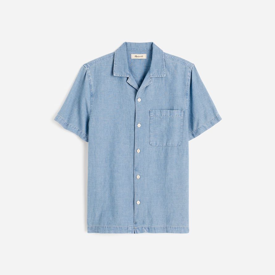 herren madewell chambray kurzarm-button-up-shirts blau