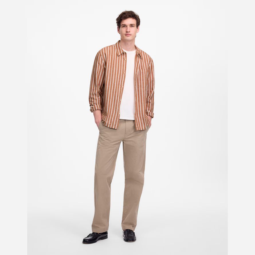 herren madewell button-up baumwoll-leinen-mischung shirts braun beige