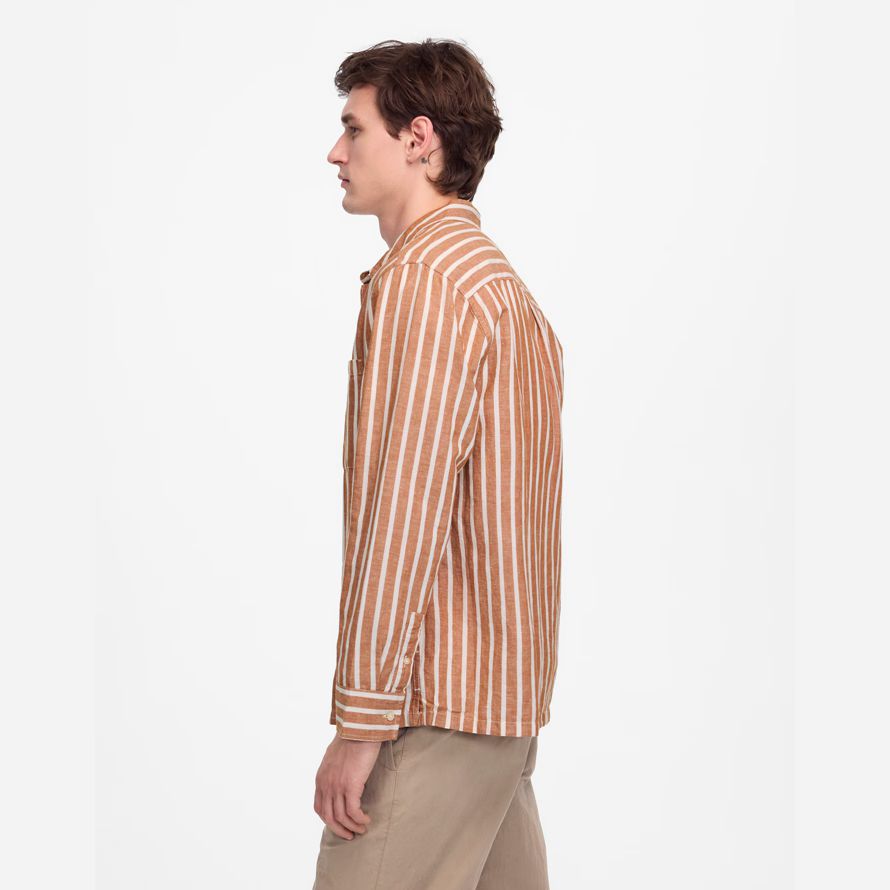 herren madewell button-up baumwoll-leinen-mischung shirts braun beige