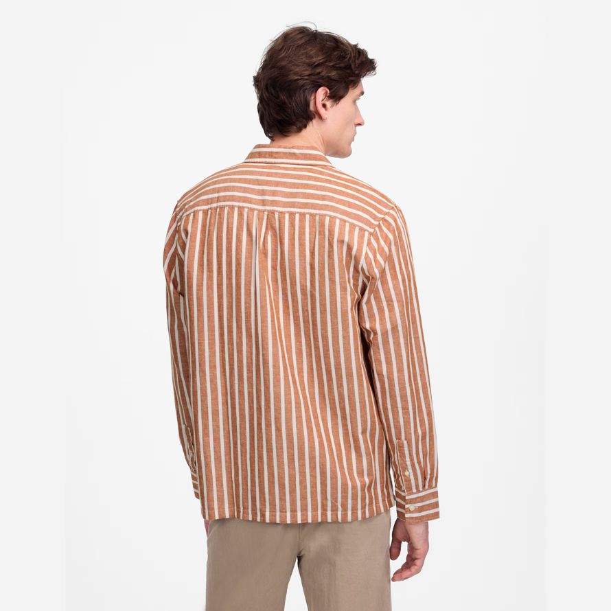 herren madewell button-up baumwoll-leinen-mischung shirts braun beige