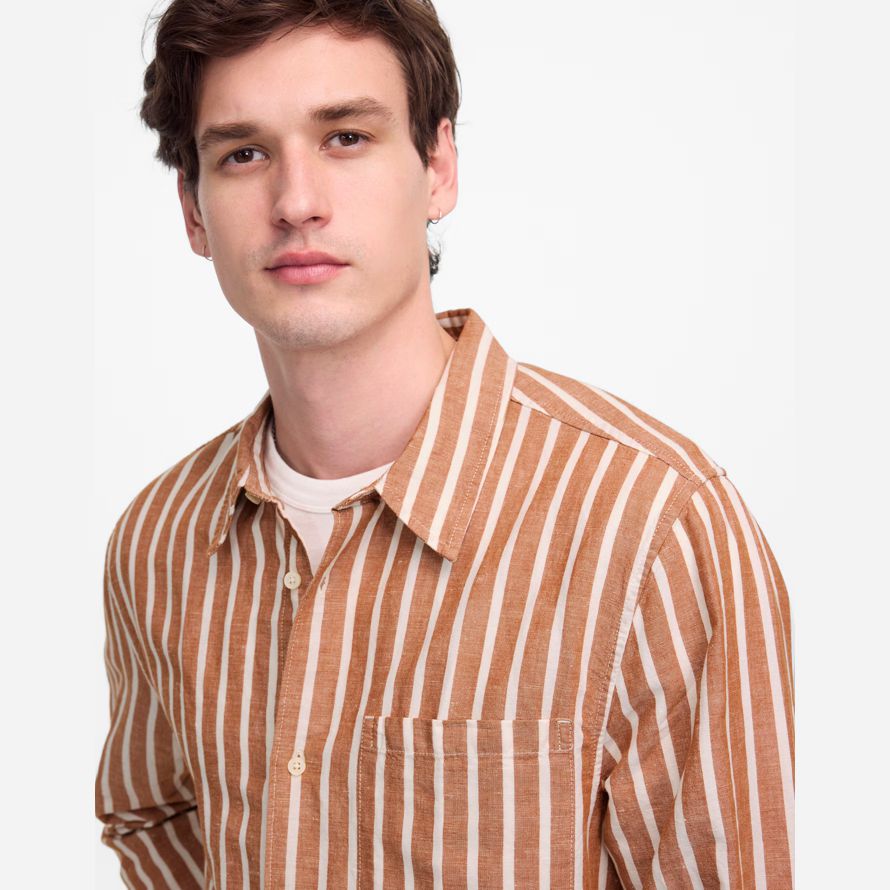 herren madewell button-up baumwoll-leinen-mischung shirts braun beige