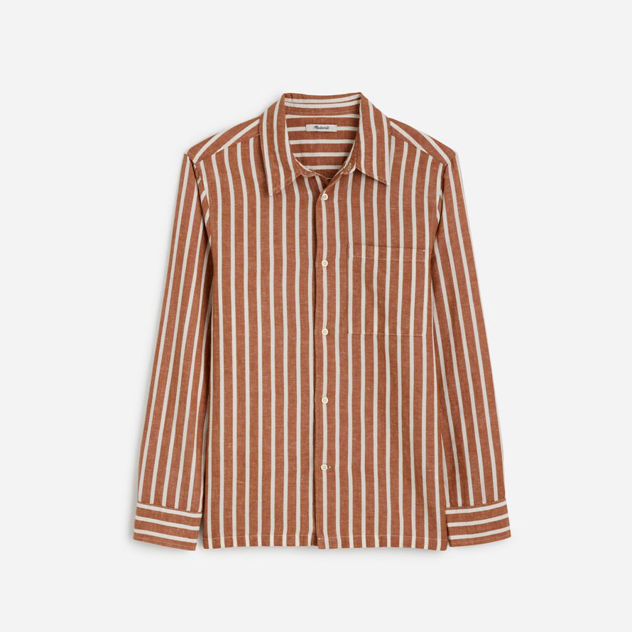 herren madewell button-up baumwoll-leinen-mischung shirts braun beige