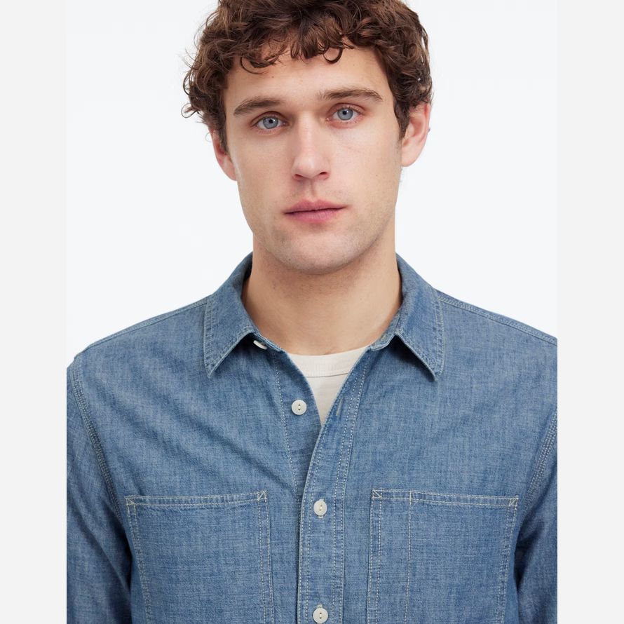 herren madewell chambray button-up denim shirts blau