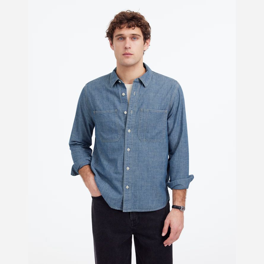 herren madewell chambray button-up denim shirts blau