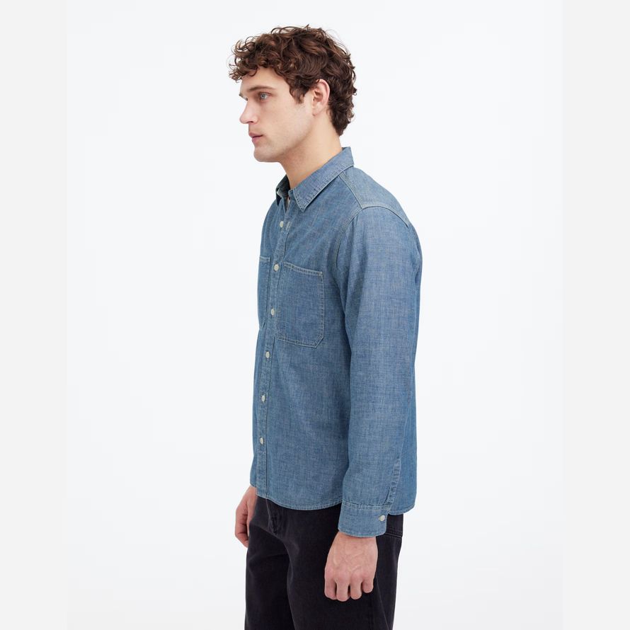 herren madewell chambray button-up denim shirts blau