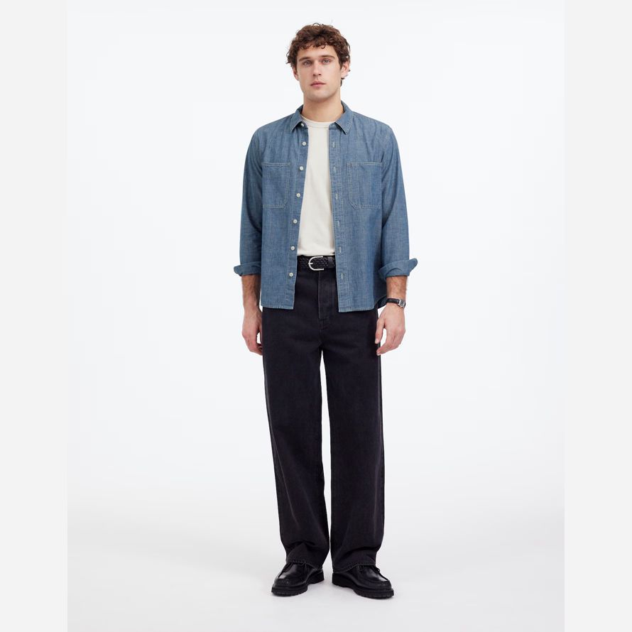 herren madewell chambray button-up denim shirts blau