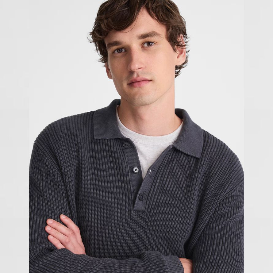 dark blue madewell cotton shaker-stitch polo herren pullover