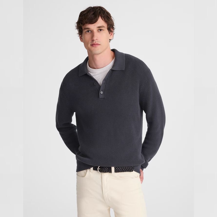 dark blue madewell cotton shaker-stitch polo herren pullover