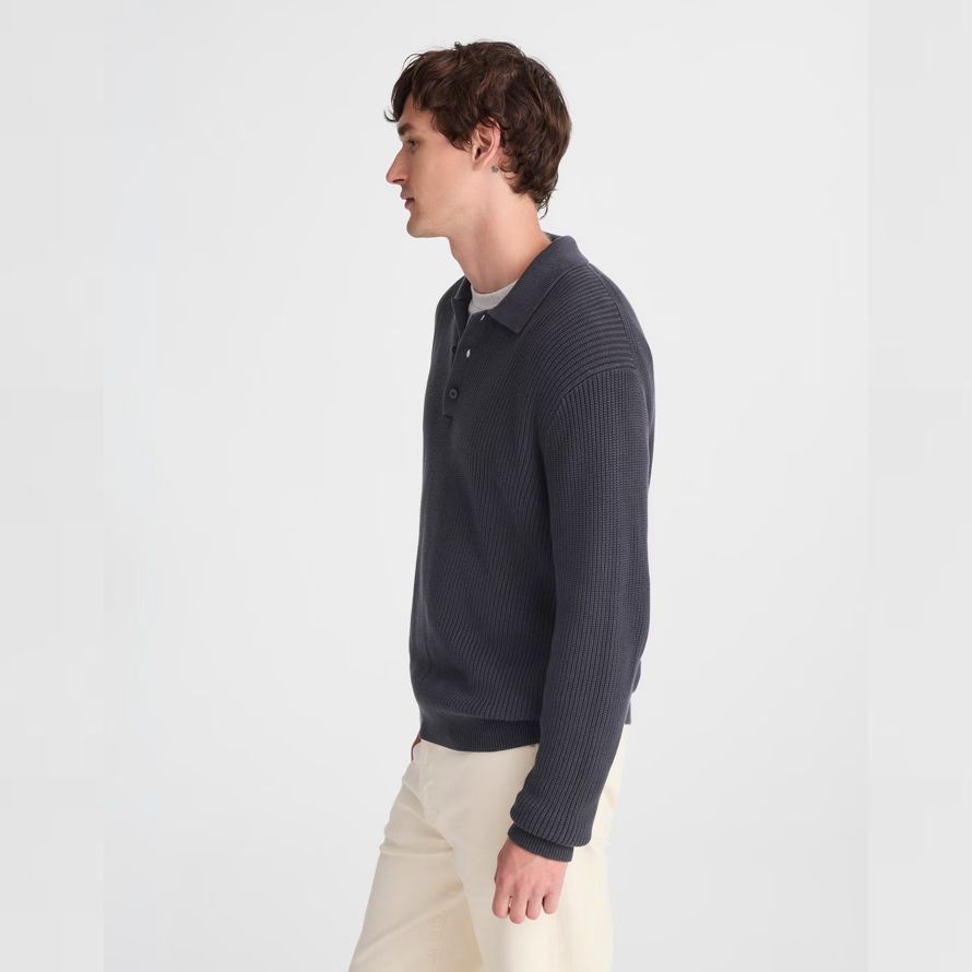dark blue madewell cotton shaker-stitch polo herren pullover